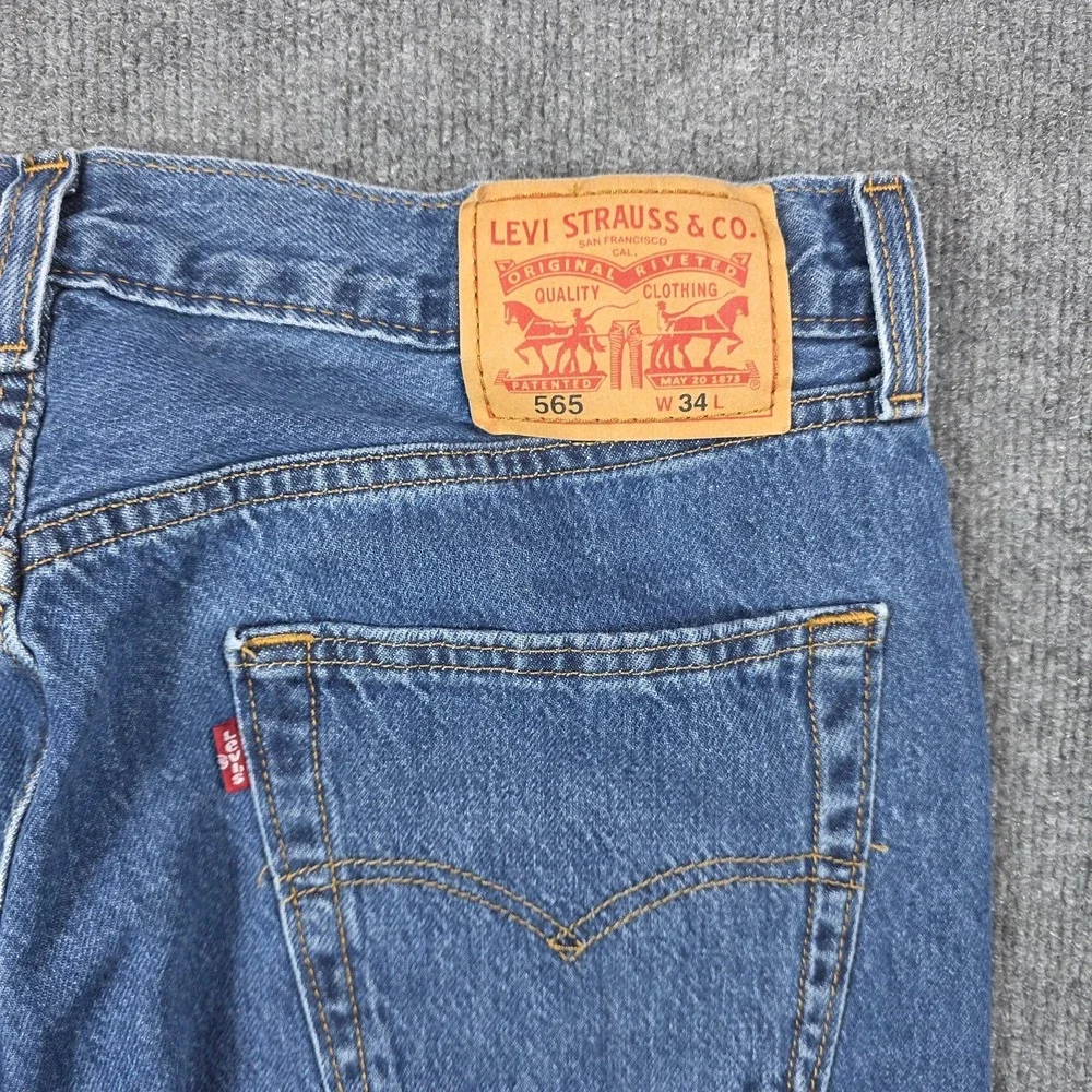 Levis 565 Cutoff Shorts Mens 34 Blue Baggy Wide Leg Denim Frayed Y2K Skate